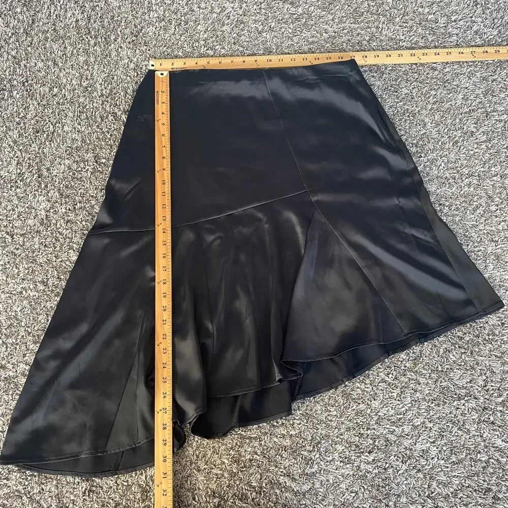 Y2K Skirt Size XL Black Satin Asymmetrical Party Fairy Grunge Whimsigoth Minimal